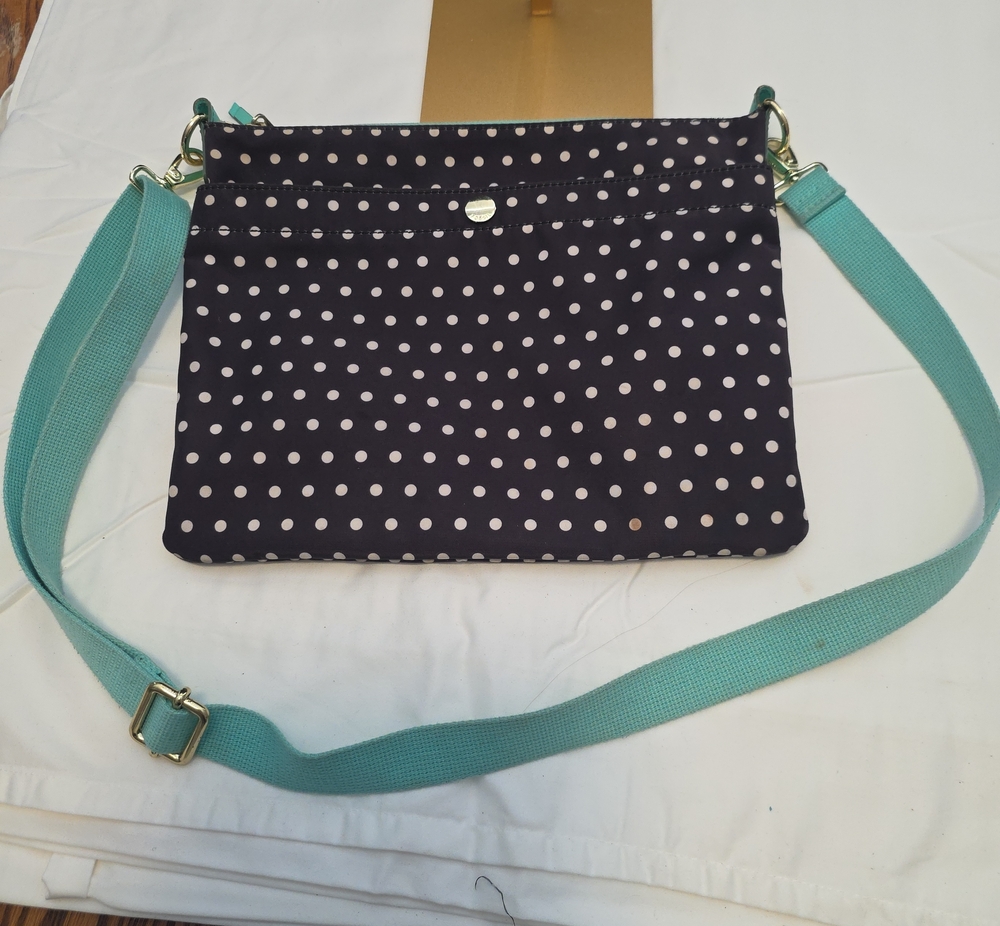 Fossil Navy Polka Dot Crossbody with Teal Strap